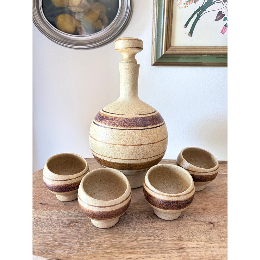 Vintage California‎ Pottery Craft Compton Sake Set Decanter 4 Cups MCM
